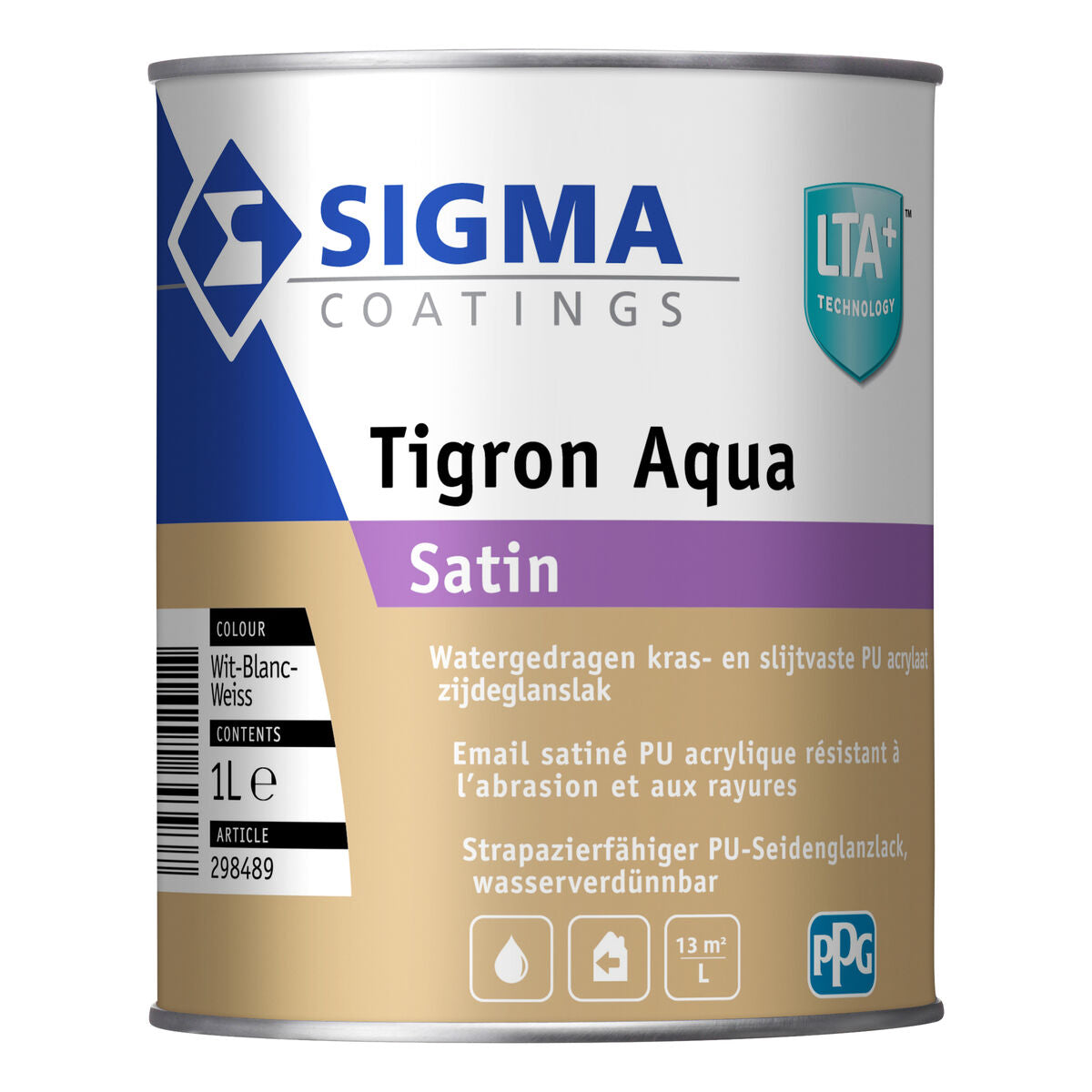 SIGMA TIGRON AQUA SATIN BLANC 1L, Debrico magasin de matériaux de construction à Bruxelles
