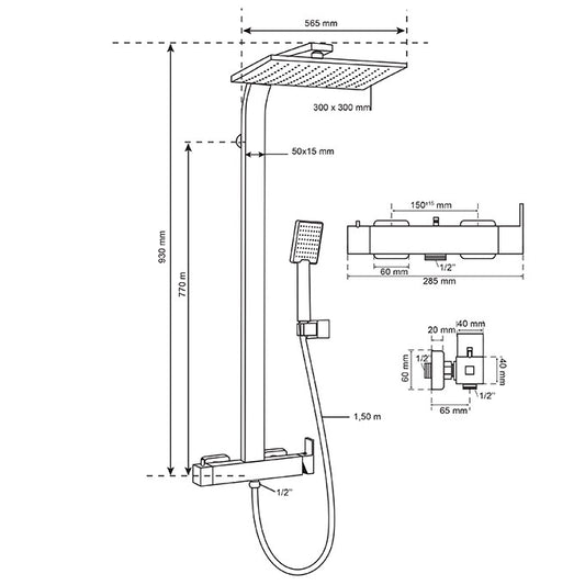 COLONNE DE DOUCHE PALERMO TOUCH AVEC MITIGEUR MÉCANIQUE EN LAITON