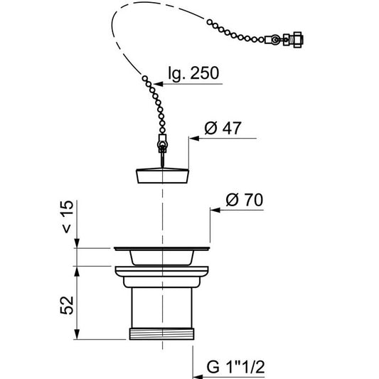 SP231 BONDE A BOUCHON POUR EVIER INOX, Debrico, magasin de matériaux de construction sur Bruxelles