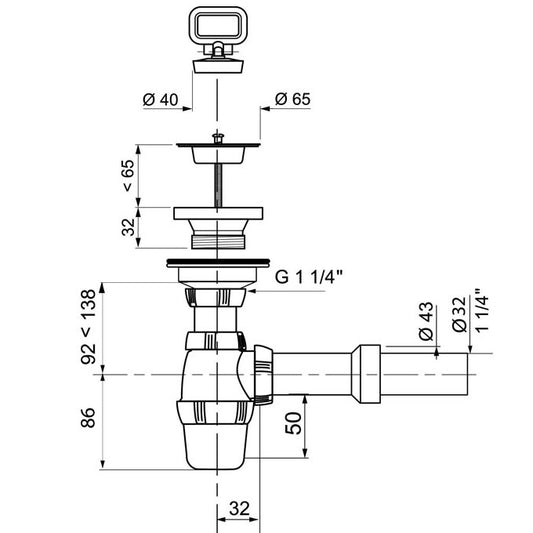 SP3153 BONDE A BOUCHON + SIPHON NF AVEC TUBE DE SORTIE POUR LAVABO, Debrico, magasin de matériaux de construction sur Bruxelles