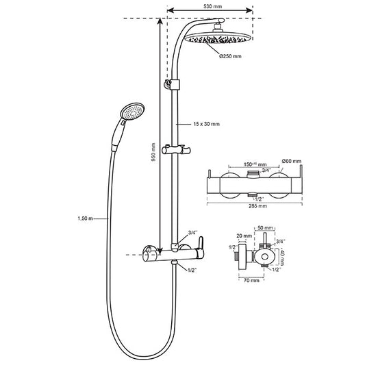 COLONNE DE DOUCHE SIENA TOUCH AVEC MITIGEUR MÉCANIQUE EN LAITON