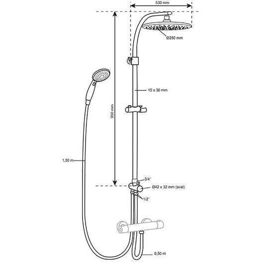 COLONNE DE DOUCHE SIENA SWITCH AVEC INVERSEUR OVALE EN LAITON