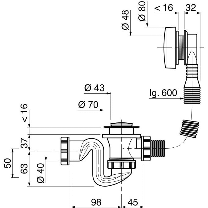 VIDAGE DE BAIGNOIRE A CABLE L700 SIPHON