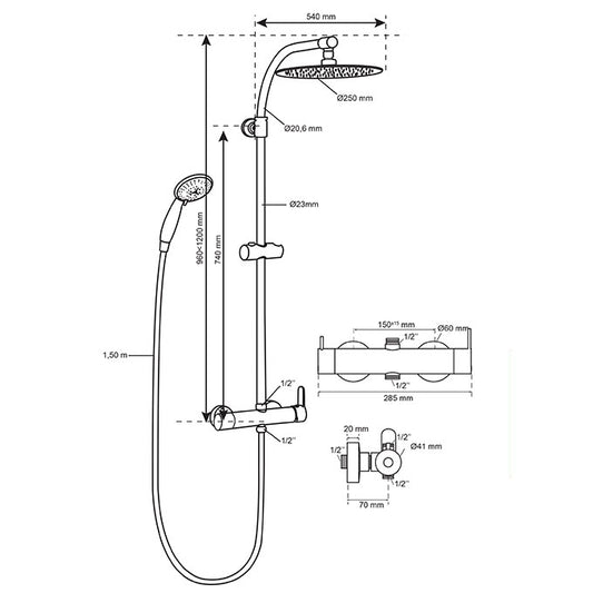 COLONNE DE DOUCHE MILANO TOUCH AVEC MITIGEUR MÉCANIQUE EN LAITON INVERSEUR INTÉGRÉ