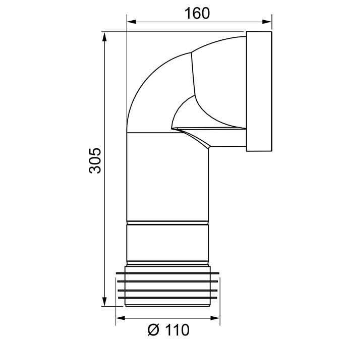 PIPE WC RIGIDE COUDEE LONGUE D110MM