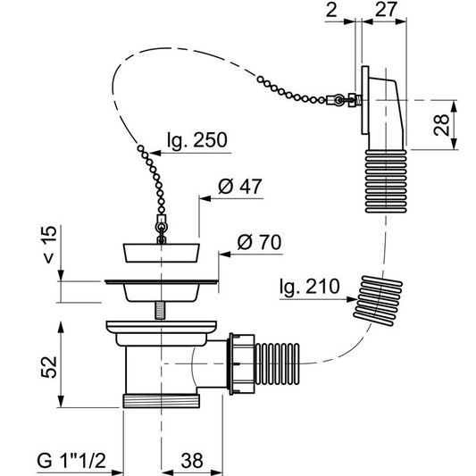 BONDE A BOUCHON POUR EVIER INOX D50
