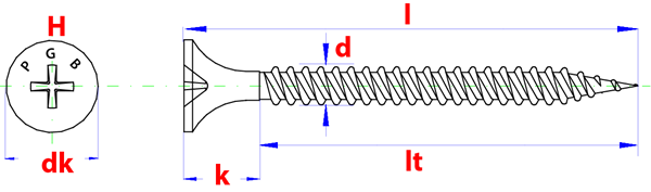 Vis montage rapide PGB "S" 3,5x45 phos. 1000 pcs, Debrico, magasin de matériaux de construction sur Bruxelles