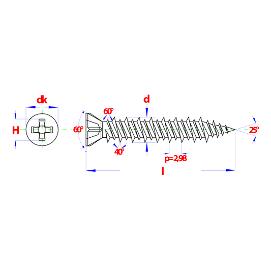 Vis fibro-plâtre 60° HiLo 3,9x19 phosph. 1000 pcs