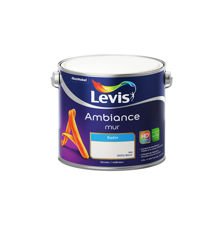 Levis, peinture satin blanche code RAL 0001, AMBIANCE, Debrico, magasin de matériaux de construction sur Bruxelles et Laeken