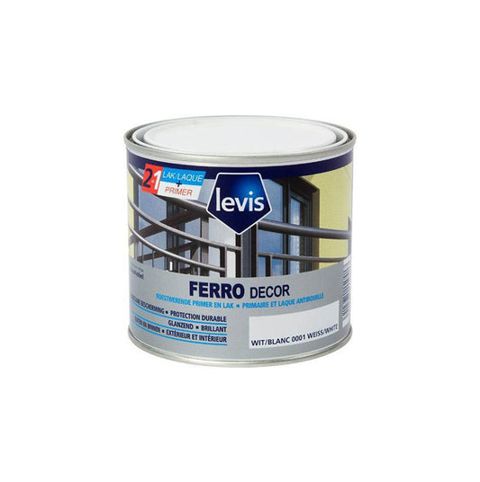 COUCHE DE FOND ET LAQUE DE FINITION LEVIS FERRO DECOR 0.5L 0001-Blanc pur, debrico magasin de matériaux de construction et renovation sur Bruxelles