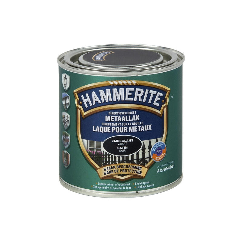 HAMMERITE LAQUE SATINEE 0.25L NOIR, Debrico, magasin de matériaux de construction sur Bruxelles