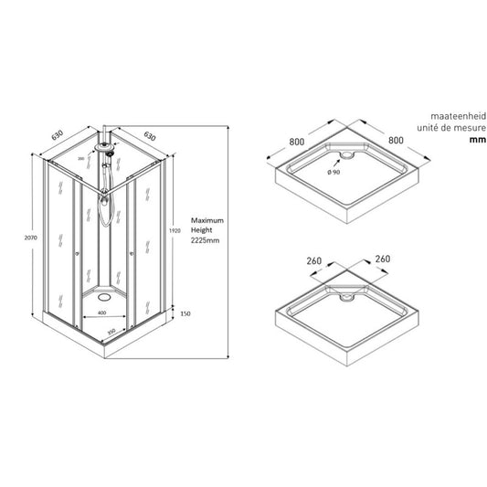 CABINE DE DOUCHE 800 x 800 x 2225 mm / 5 mm VMG BARGA , Debrico, magasin de matériaux de construction sur Bruxelles