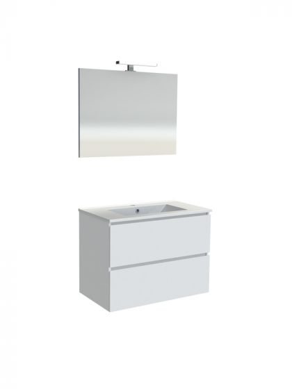 Debrico, magasin de matériaux de construction sur Bruxelles, VOLI - Meuble de salle de bain 2 tiroirs + miroir avec éclairage LED + vasque - 80 cm - ALLIBERT,