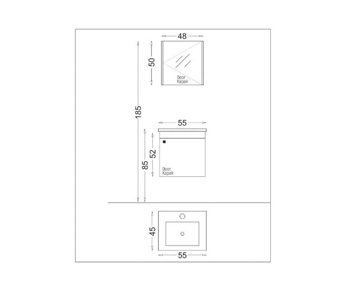 MEUBLE DE SALLE DE BAIN BLANC AVEC VASQUE + MIROIR - 1 PORTE - 55 cm, Debrico, magasin de matériaux de construction sur Bruxelles