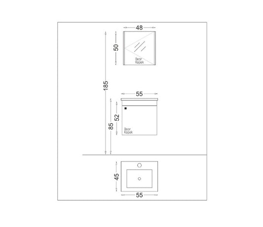 MEUBLE DE SALLE DE BAIN BLANC AVEC VASQUE + MIROIR - 1 PORTE - 55 cm, Debrico, magasin de matériaux de construction sur Bruxelles