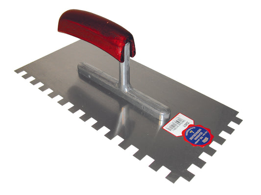 Debrico, magasin de matériaux de construction sur Bruxelles,PLATRESSE DENTELEE 280 X 130 / 4 X 4 MM / ZG16 AVEC MANCHE EN BOIS - ACIER,