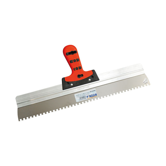 Debrico, magasin de matériaux de construction sur Bruxelles, COUTEAU A ENDUIRE 500 MM / 0,7 MM DURA-SOFT - INOX - AVEC DENTURE 6x6 MM,