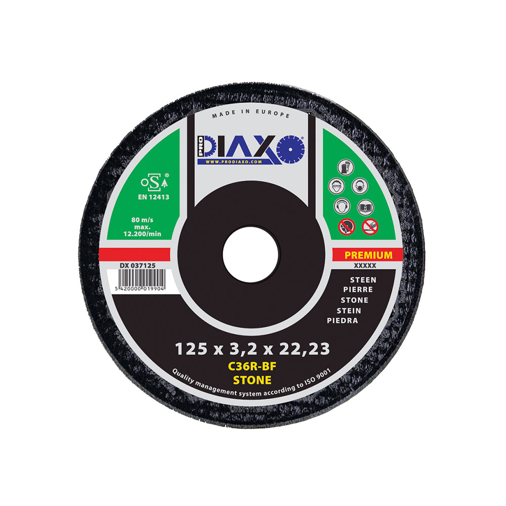 Debrico, magasin de matériaux de construction sur Bruxelles, DISQUE ABRASIF PIERRE Ø 230 x 3,2 MM C36R-BF / PREMIUM CONSTRUCTION,