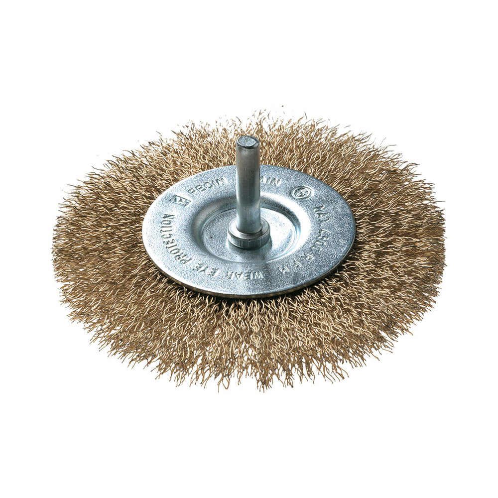 Debrico, magasin de matériaux de construction sur Bruxelles, BROSSE DISQUE BE Ø 75/0,30/ TIGE 6 MM, ACIER LAITONNE, BLISTER,
