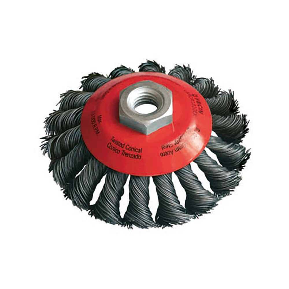 Debrico, magasin de matériaux de construction sur Bruxelles, BROSSE RONDE FIL ONDULE CONIQUE F-15 Ø100/M14/0,50 / BLISTER PACK,