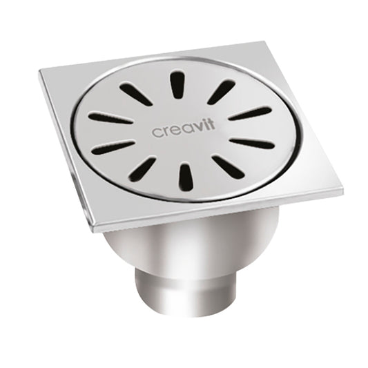 CREAVIT STAINLESS STEEL FLOOR DRAIN, SQUARE VERTICAL OUTLET 15 X 15 Ø 50