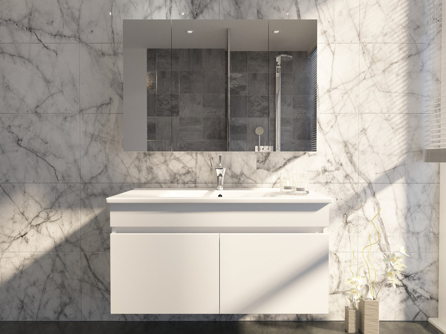 Meuble de salle de bain SENSE - BLANC - 80 cm + Armoire à pharmacie, Debrico, magasin de matériaux de construction sur Bruxelles