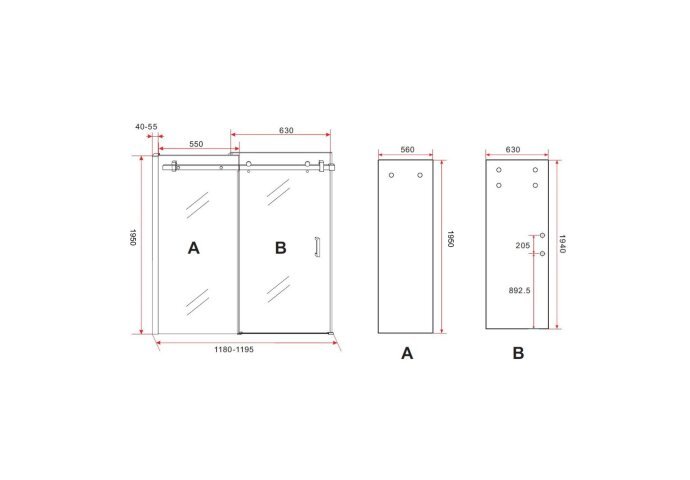 SLIDING SHOWER DOOR 8 MM 1200 X 1950 CM CHROME PROFILE