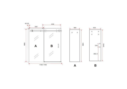 SLIDING SHOWER DOOR 8 MM 1200 X 1950 CM CHROME PROFILE