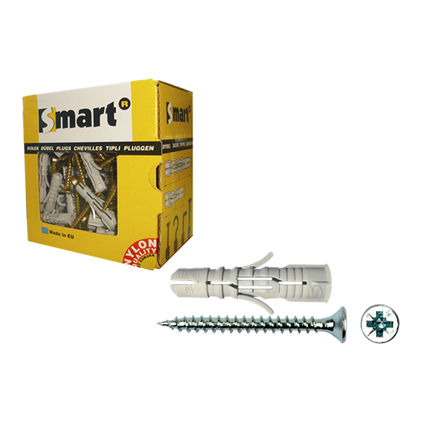 Cheville SMART nylon gris +vis TF Ø5x60 50 pcs, Debrico, magasin de matériaux de construction sur Bruxelles