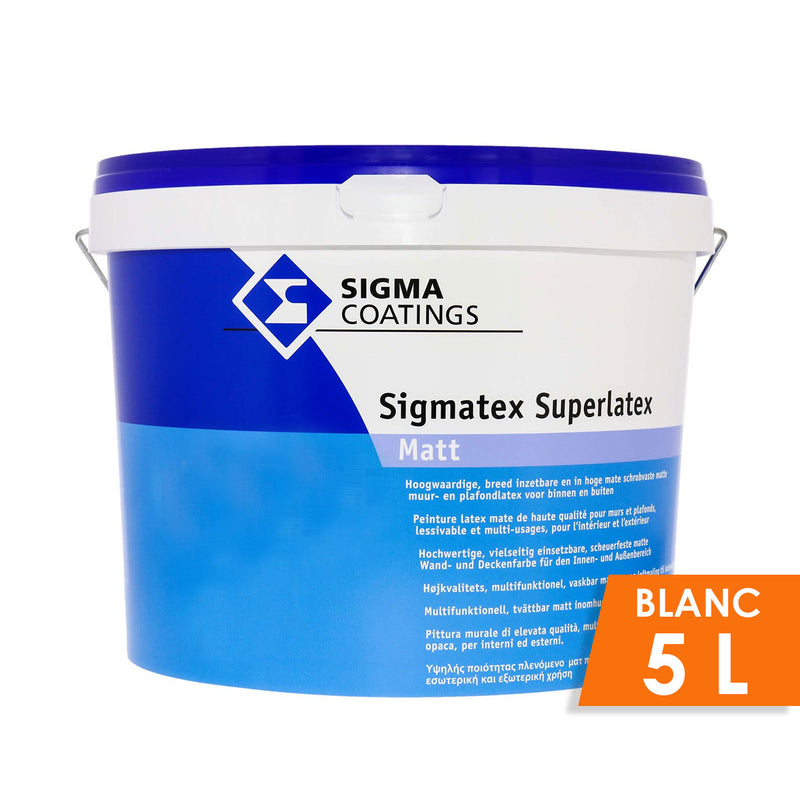 SIGMATEX SUPERLATEX MATT BLANC 5L, Debrico, magasin de matériaux de construction à Bruxelles 