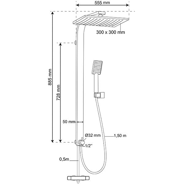 COLONNE DE DOUCHE PALERMO SWITCH AVEC INVERSEUR EN MAITON Ø32mm