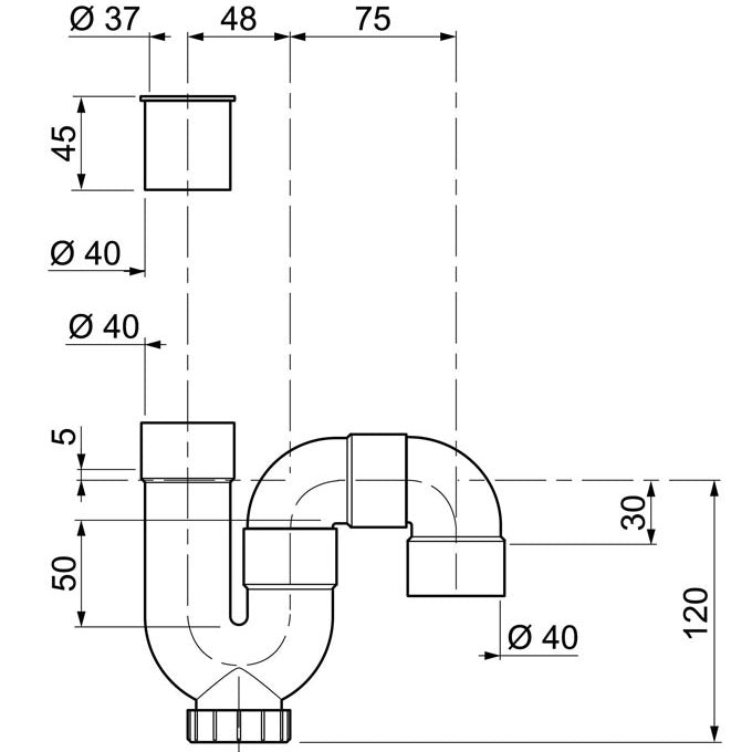 SP5009 PVC SIPHON D40 X D40 TO GLUE 