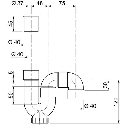 SP5009 PVC SIPHON D40 X D40 TO GLUE 