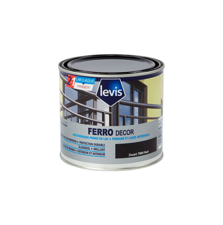 COUCHE DE FOND ET LAQUE DE FINITION LEVIS FERRO DECOR 2.5L 7900-Noir, Debrico, magasin de matériaux de construction sur Bruxelles