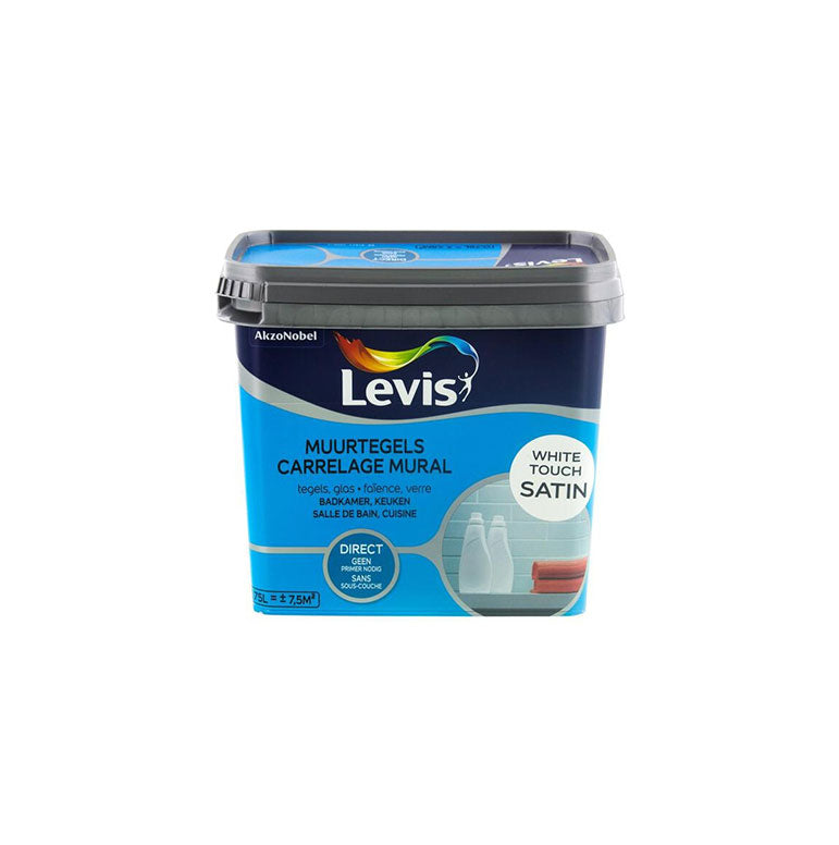 PEINTURE CARRELAGE MURAL SATIN LEVIS WHITE TOUCH 0.75L, Debrico, magasin de matériaux de construction sur Bruxelles