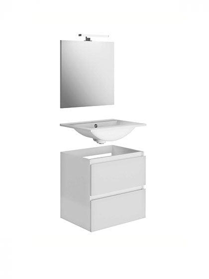 Meuble de salle de bain BLANC BRILLANT 2 TIROIRS + miroir avec éclairage LED + vasque - 60 cm - LIVO - ALLIBERT, Debrico, magasin de matériaux de construction sur Bruxelles