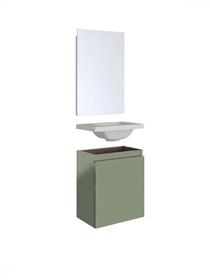 Ensemble LAVE MAIN PORTO VERT  - 40 cm - avec vasque et miroir, Debrico, magasin de matériaux de construction sur Bruxelles