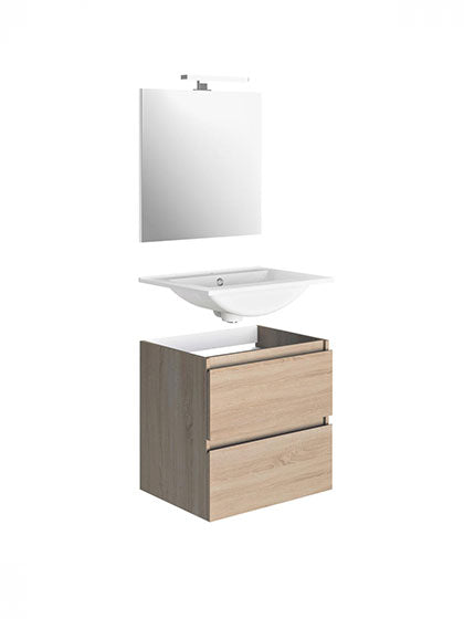 Meuble chêne 2 tiroirs + miroir avec éclairage LED + vasque - 60 cm - BAZIL - ALLIBERT, Debrico, magasin de matériaux de construction sur Bruxelles