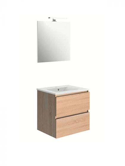 Meuble chêne 2 tiroirs + miroir avec éclairage LED + vasque - 60 cm - BAZIL - ALLIBERT, Debrico, magasin de matériaux de construction sur Bruxelles