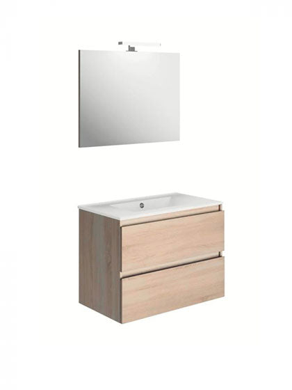 Meuble chêne 2 tiroirs + miroir avec éclairage LED + vasque - 80 cm - BAZIL - ALLIBERT, Debrico, magasin de matériaux de construction sur Bruxelles