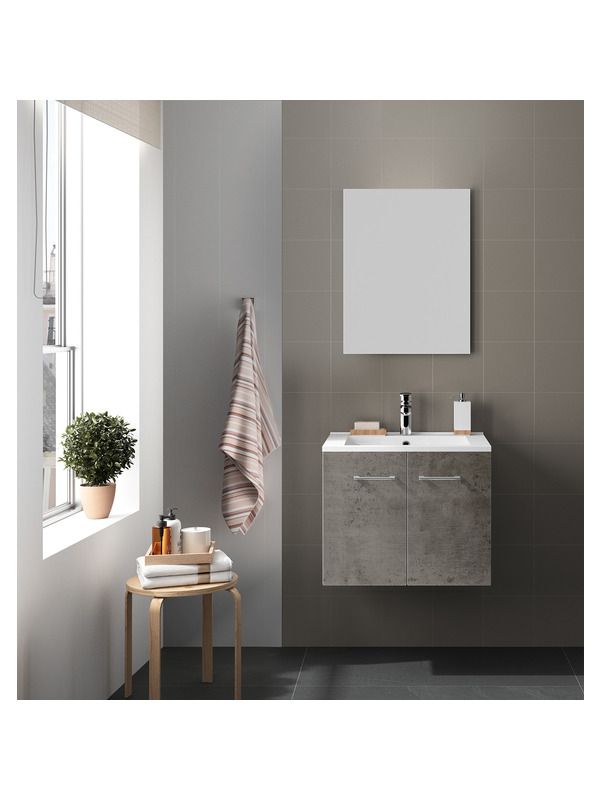 Meuble de salle de bain PRIM PACK + miroir - 80 cm - GRIS BETON