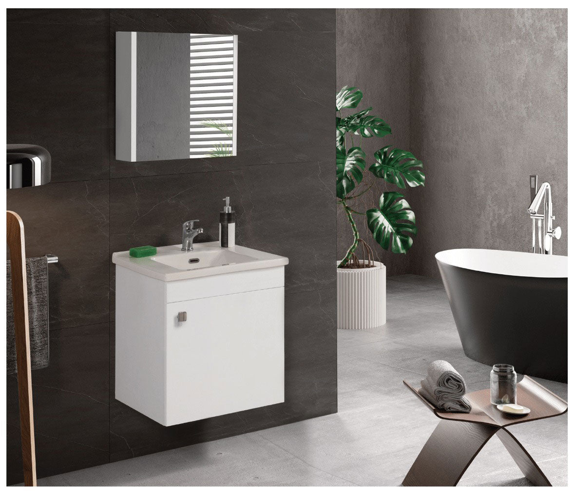 MEUBLE DE SALLE DE BAIN BLANC AVEC VASQUE + MIROIR - 1 PORTE  - 55 cm, Debrico, magasin de matériaux de construction sur Bruxelles