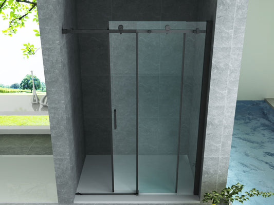 PORTE DE DOUCHE COULISSANTE 8 MM 1400 X 1950 CM PROFIL NOIR MAT