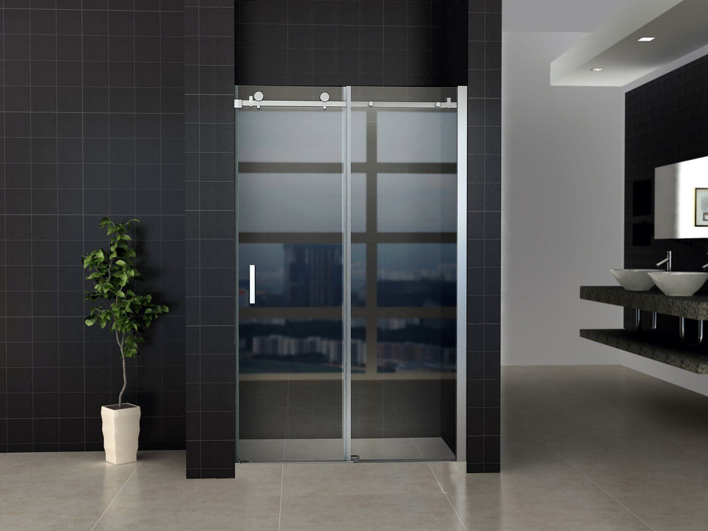 PORTE DE DOUCHE COULISSANTE 8 MM 1400 X 1950 CM  PROFIL CHROME