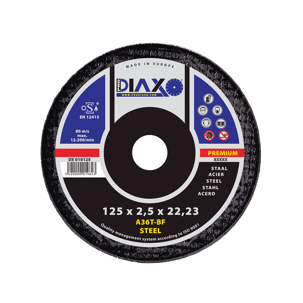 Debrico, magasin de matériaux de construction sur Bruxelles, DISQUE ABRASIF ACIER - Ø 230 x 2,5 MM A36T-BF / PREMIUM CONSTRUCTION, 