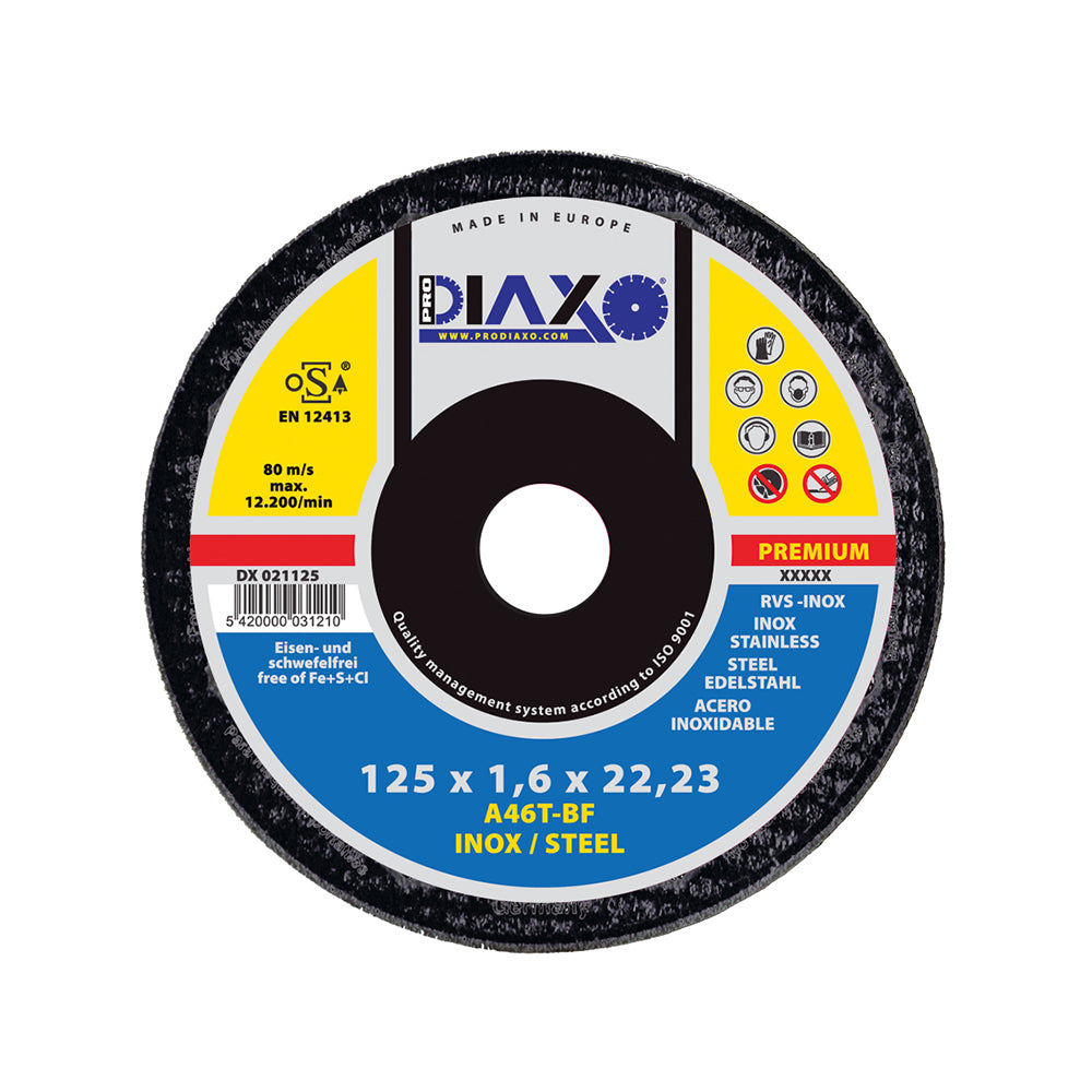 STAINLESS STEEL ABRASIVE DISC Ø 125 x 1.6 MM A46T-BF /PREMIUM CONSTRUCTION