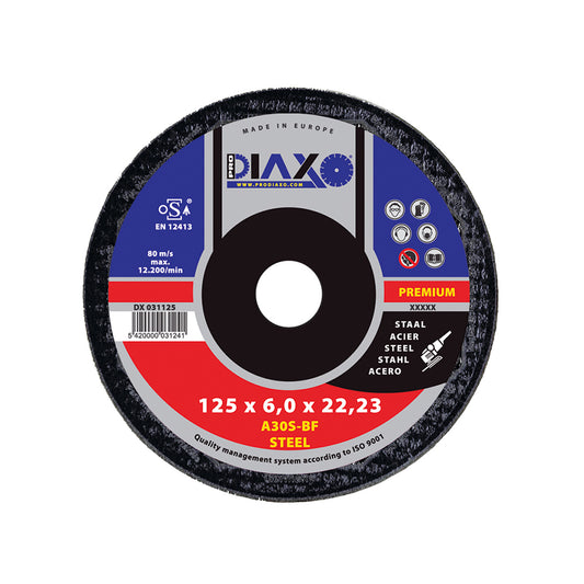 Debrico, magasin de matériaux de construction sur Bruxelles, DISQUE A EBARBER ACIER  Ø 125 x 6,0 MM A30S-BF / PREMIUM CONSTRUCTION, 