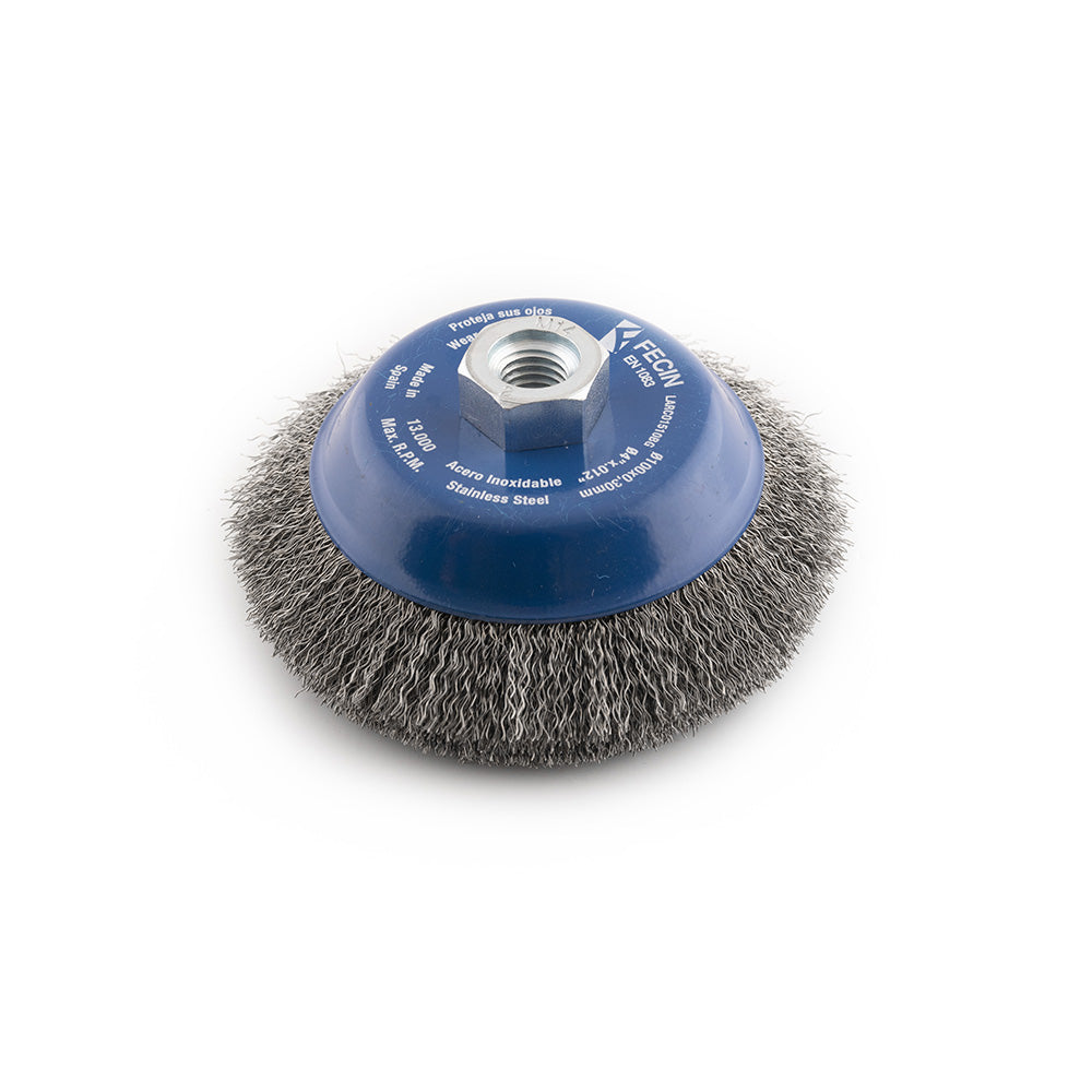 BROSSE CONIQUE F-15 Ø100/M14/0,3 / INOXYDABLE, BLISTER PACK, Debrico, magasin de matériaux de construction sur Bruxelles