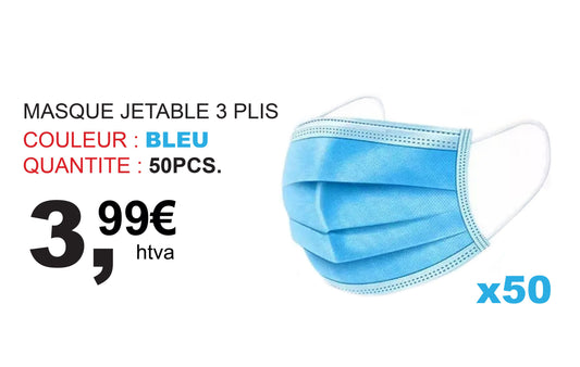MASQUE JETABLE 3 PLIS 50PCS/PQ